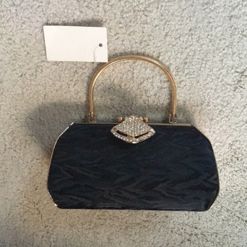 Black Satin Embellished Clutch
